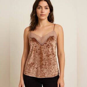 Lauren Conrad Dusty Pink Velour  Camisole Top‎ Womens M Stretchy Soft Cami Lace